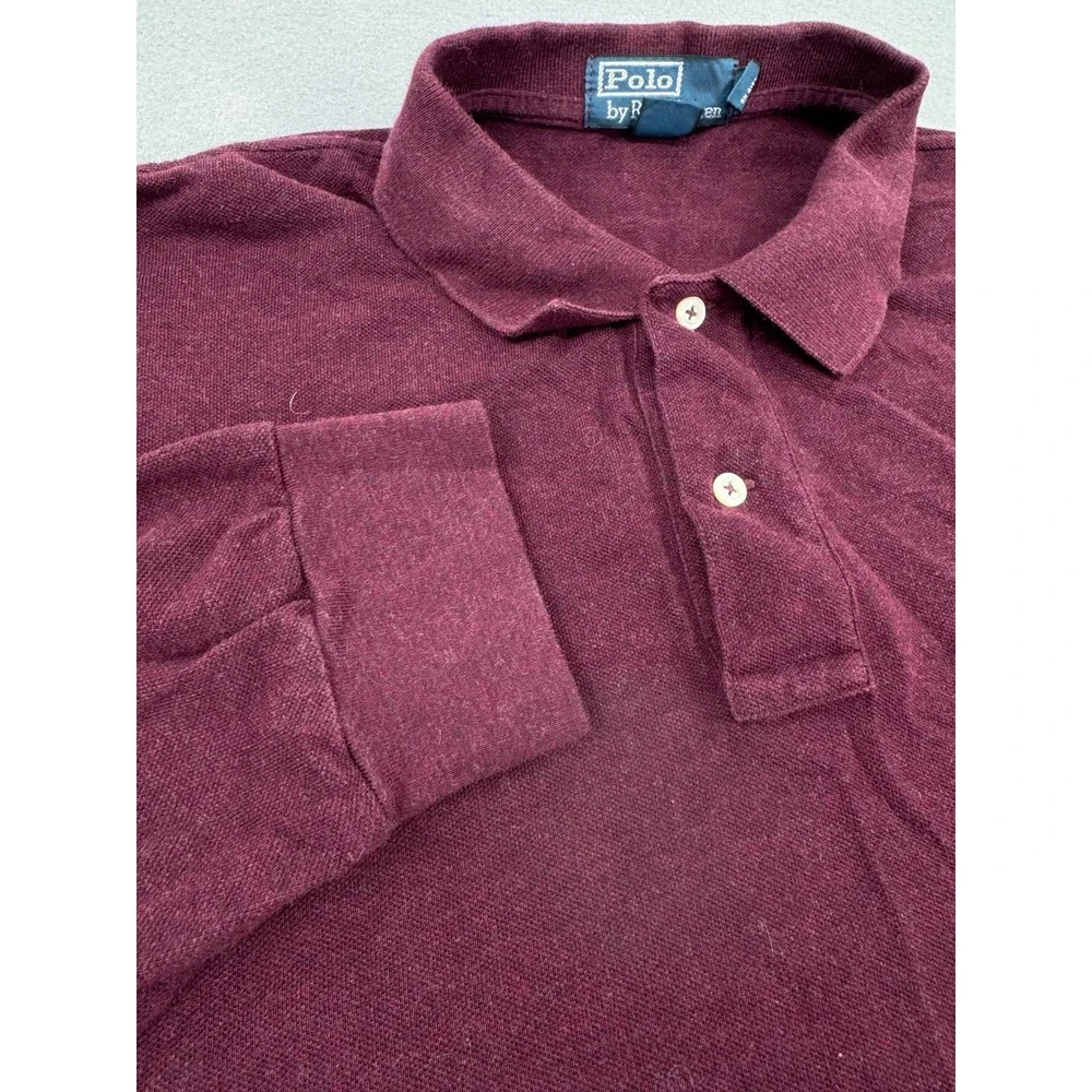 Polo Ralph Lauren Mens XL Burgundy Long Sleeve Pique Polo Shirt Preppy Casual‎